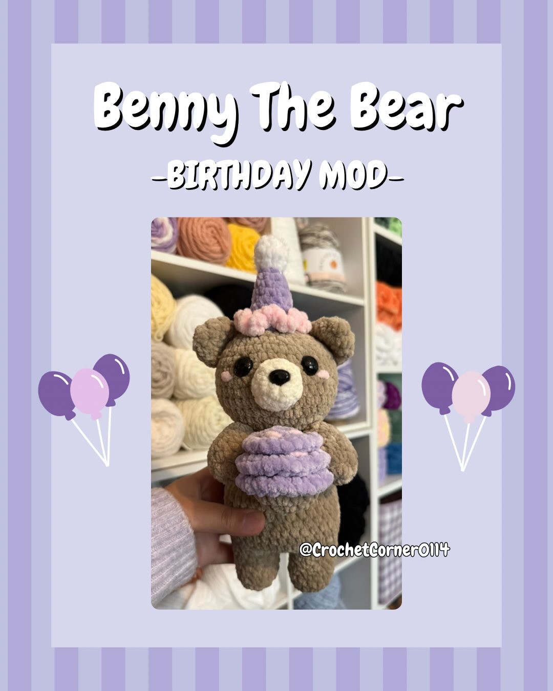 Benny The Bear Birthday Mod: Crochet Pattern for Party Hat and Cupcake Accessories