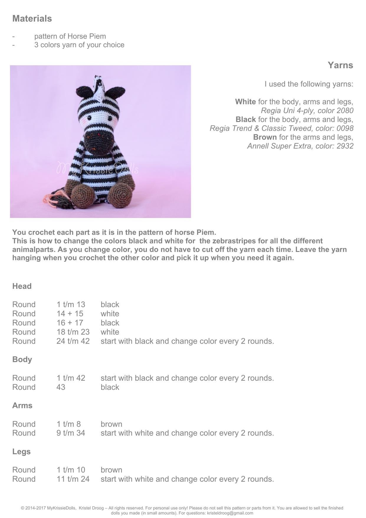 Betje Zebra Amigurumi Pattern - Black and White Striped Crochet Doll