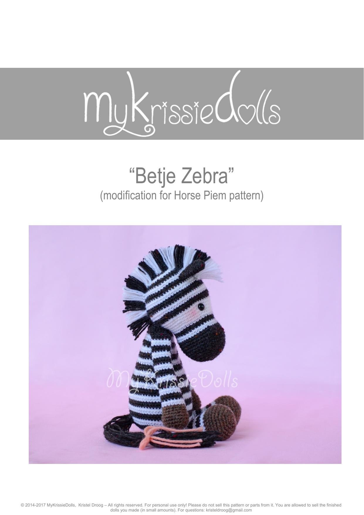 Betje Zebra Amigurumi Pattern - Black and White Striped Crochet Doll