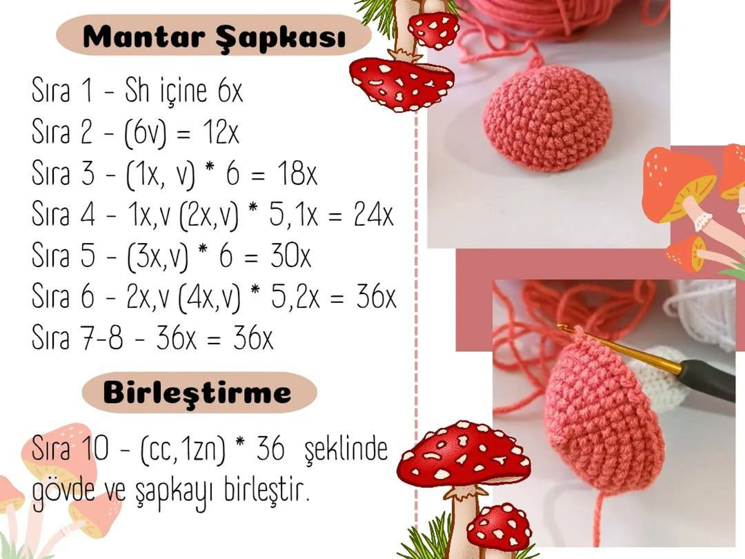 Birlikte Mantar Örüyorum - Amigurumi Mantar Anahtarlık Örgü Tarifi