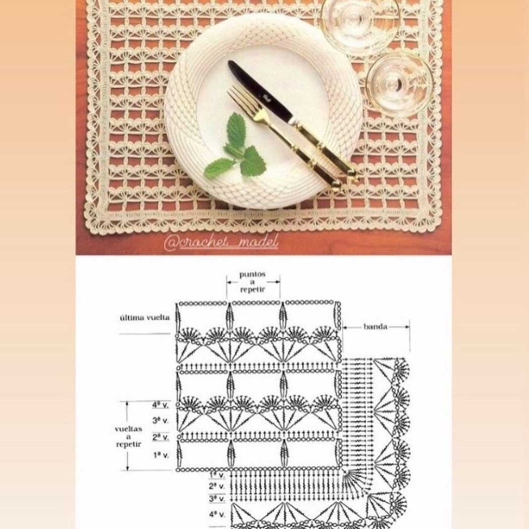 Bộ sưu tập các mẫu chart móc len đa dạng: khăn trải bàn hình tim, đĩa tròn và tấm lót bàn ăn