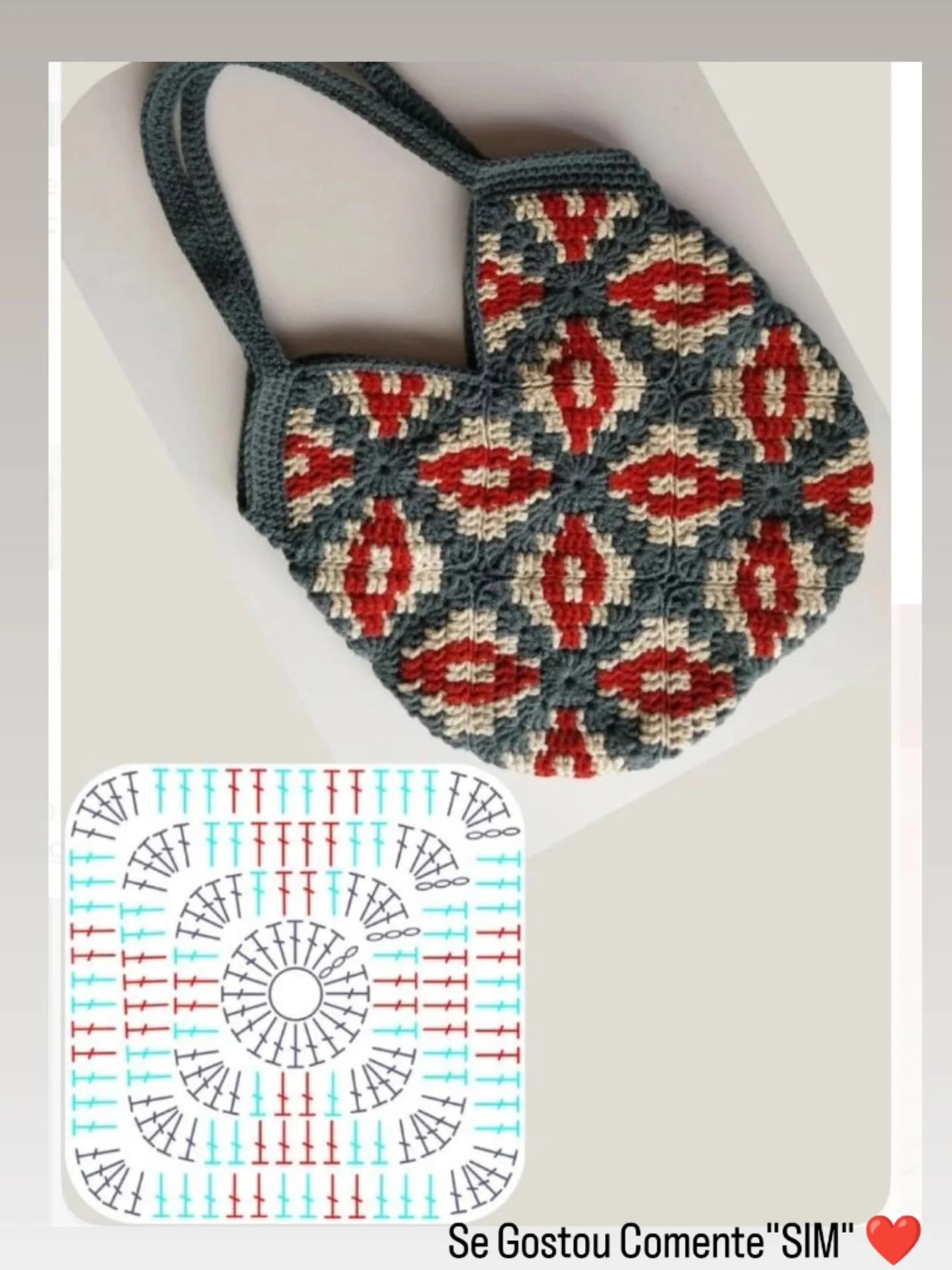Bolsa de Crochê com Gráfico e Receita em Português