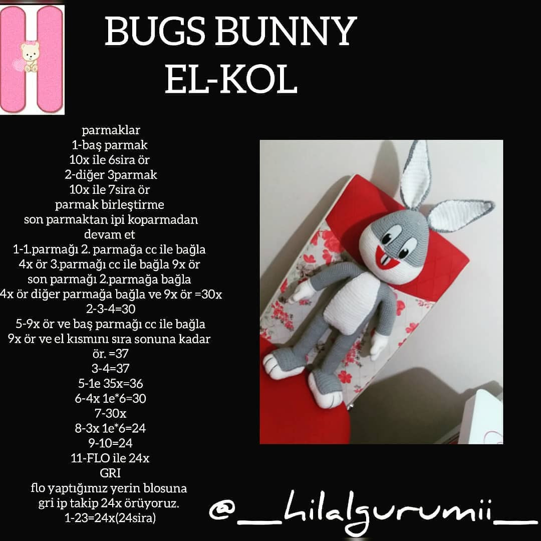 Bugs Bunny Ücretsiz Tarif - Amigurumi Manken Patik Tavşan Örgü Dersleri ve Malzemeler Listesi