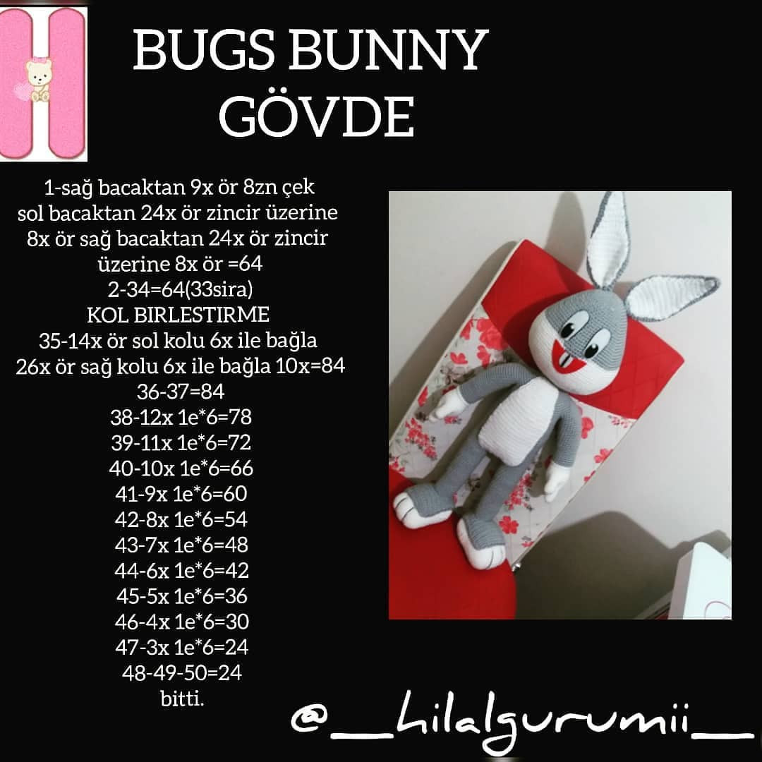 Bugs Bunny Ücretsiz Tarif - Amigurumi Manken Patik Tavşan Örgü Dersleri ve Malzemeler Listesi