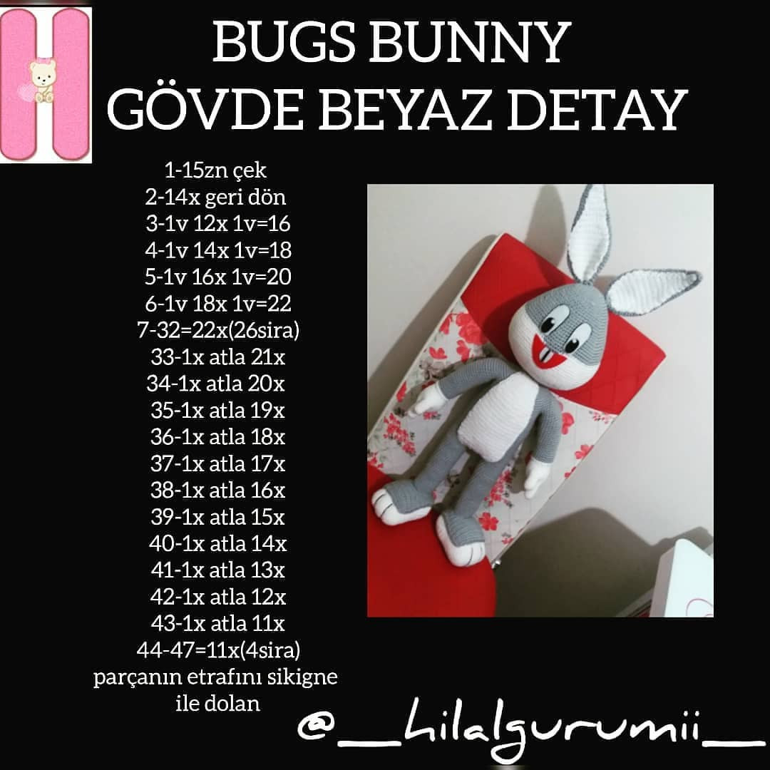 Bugs Bunny Ücretsiz Tarif - Amigurumi Manken Patik Tavşan Örgü Dersleri ve Malzemeler Listesi