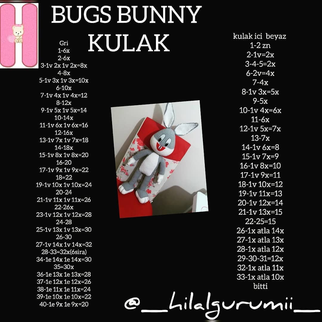 Bugs Bunny Ücretsiz Tarif - Amigurumi Manken Patik Tavşan Örgü Dersleri ve Malzemeler Listesi
