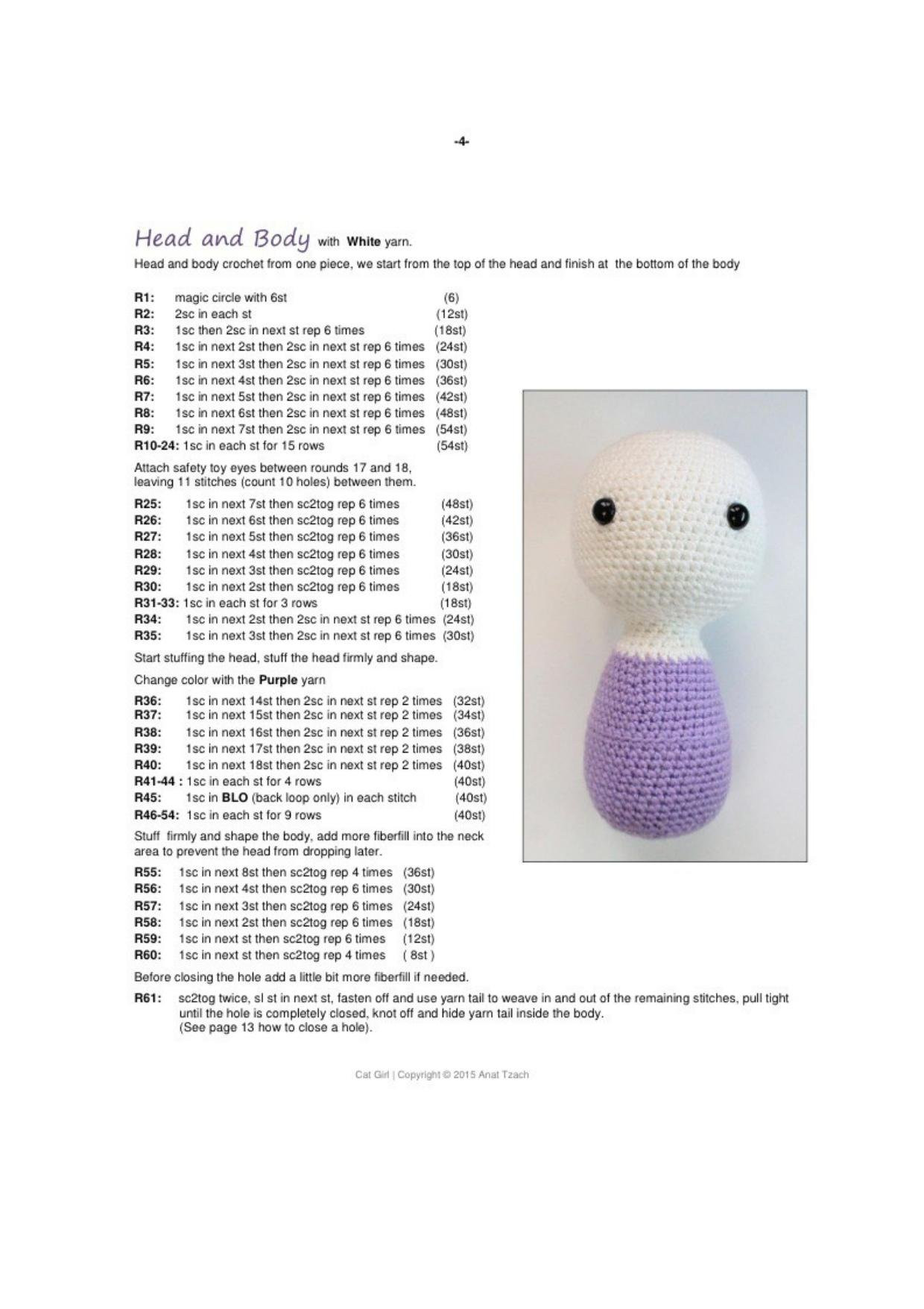 Cat Girl Amigurumi Crochet Pattern by Annattillea - Free PDF Tutorial