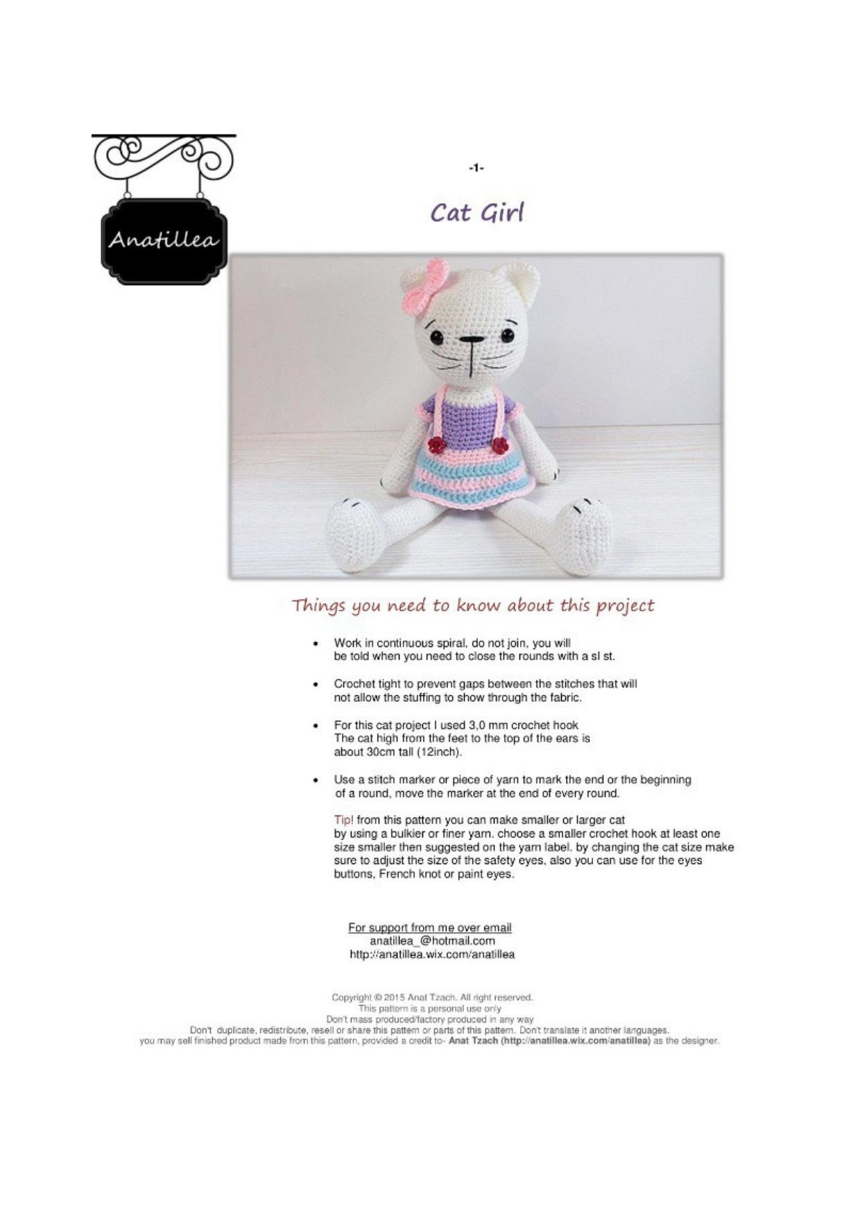 Cat Girl Amigurumi Crochet Pattern by Annattillea - Free PDF Tutorial