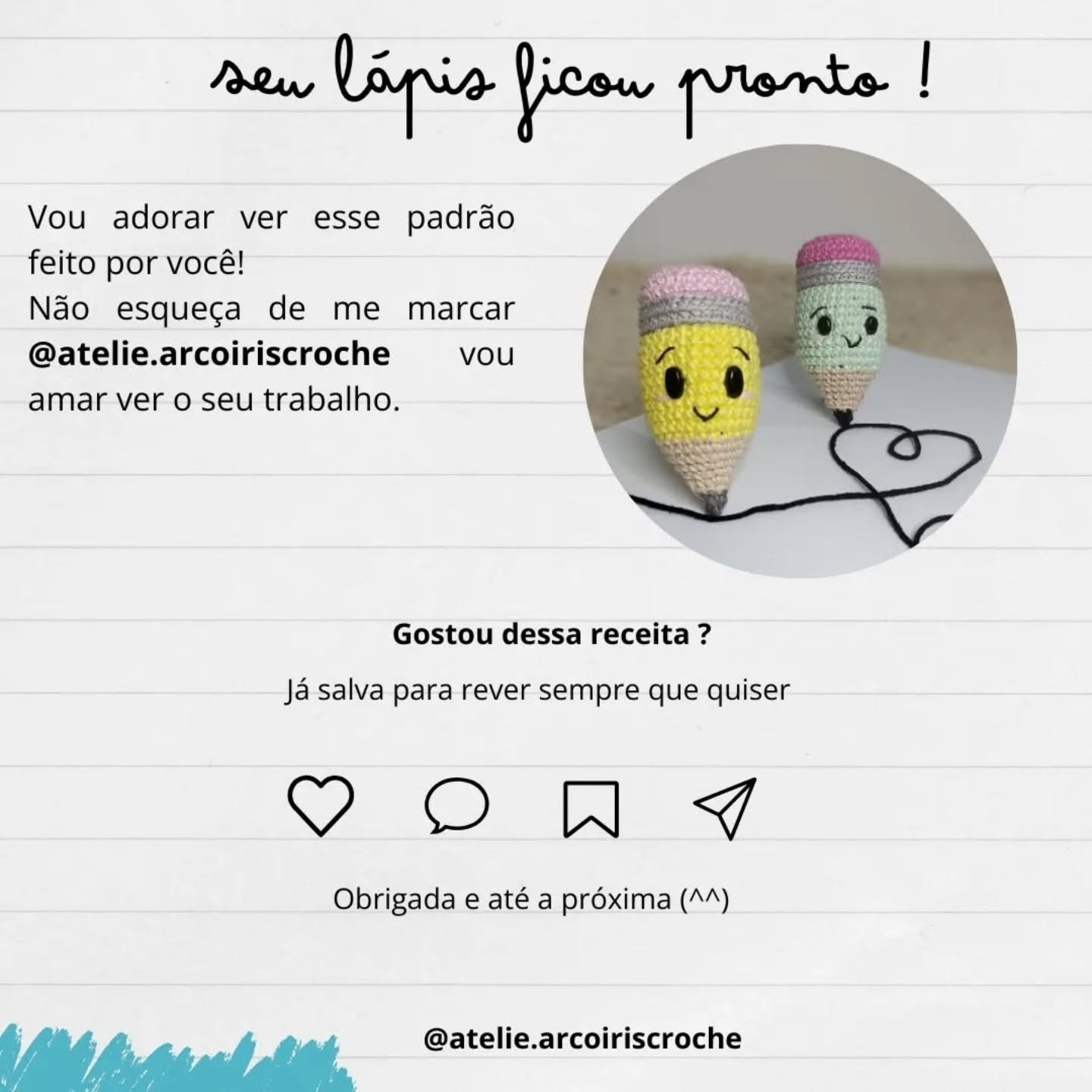 Chaveirinho, o lápis feliz - Receita Gratuita Amigurumi Lápis