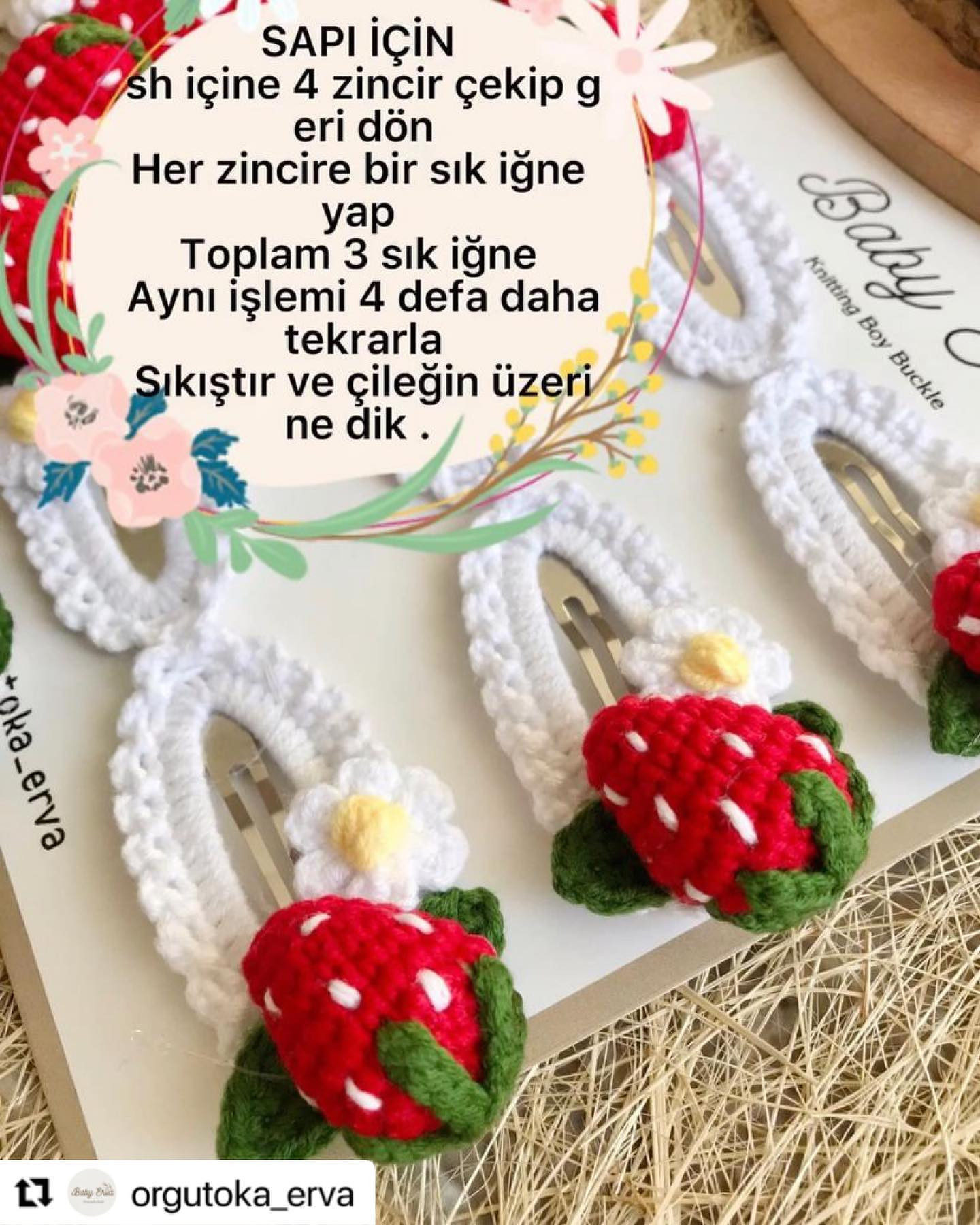 Çilek Toka: Güzergahı ile Mucizevi Çilekli Saç Tokası Örgü Dersleri