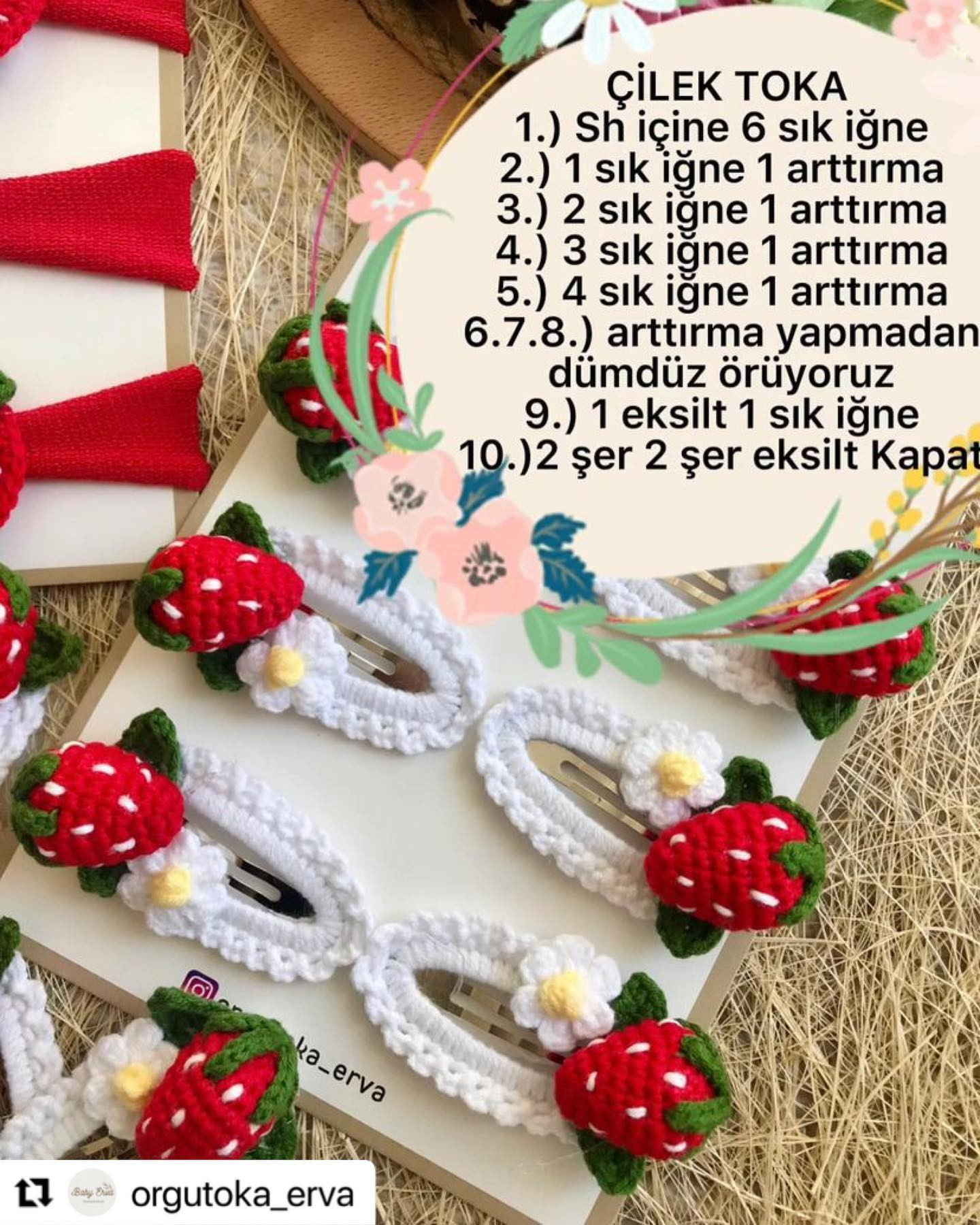 Çilek Toka: Güzergahı ile Mucizevi Çilekli Saç Tokası Örgü Dersleri
