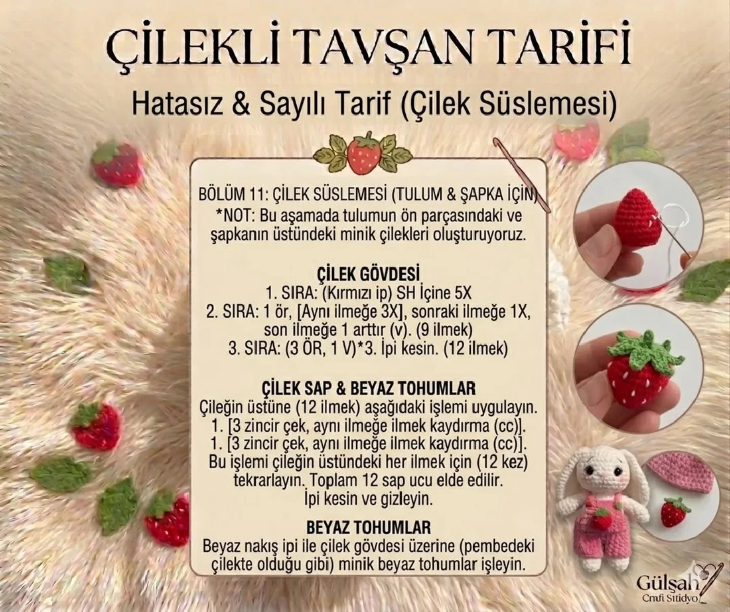 Çilekli Tavşan Tarifi: Hatasız ve Sayılı Amigurumi Örgü Şablonu