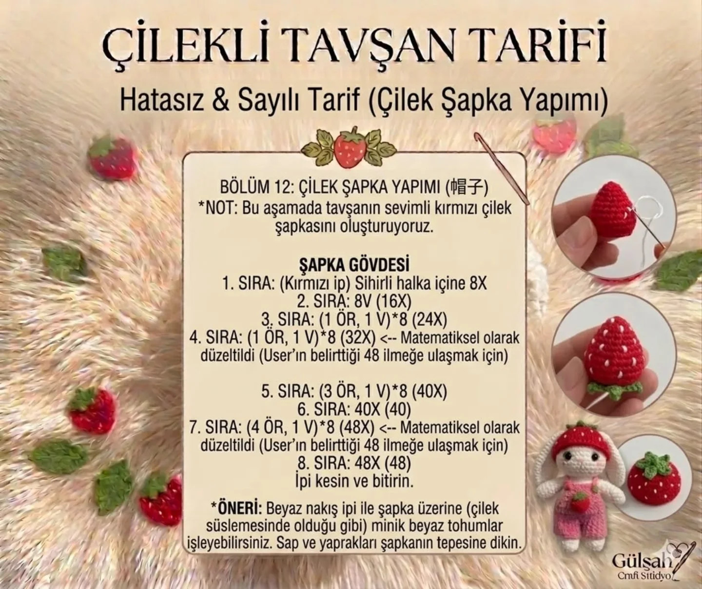 Çilekli Tavşan Tarifi: Hatasız ve Sayılı Amigurumi Örgü Şablonu