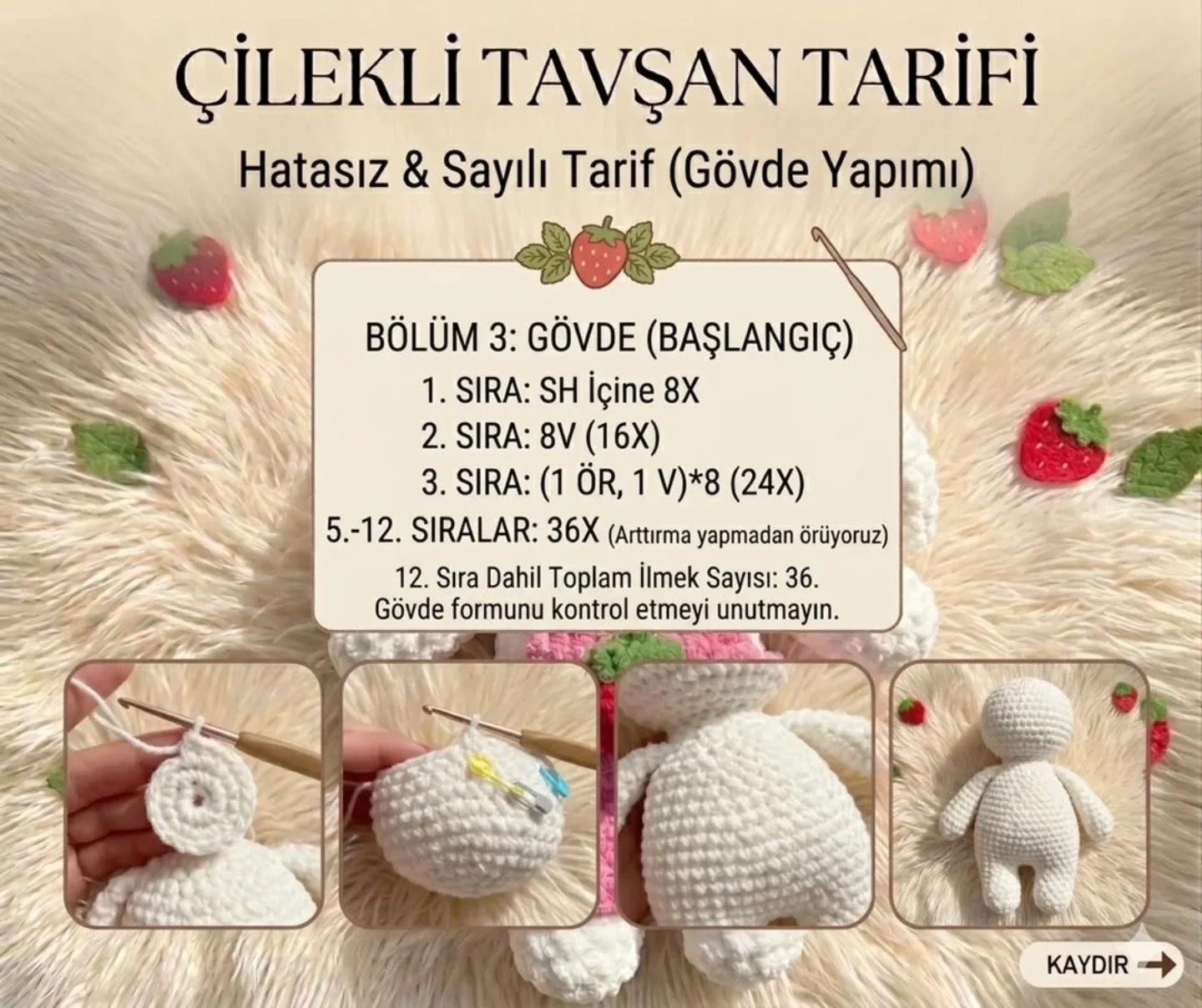 Çilekli Tavşan Tarifi: Hatasız ve Sayılı Amigurumi Örgü Şablonu