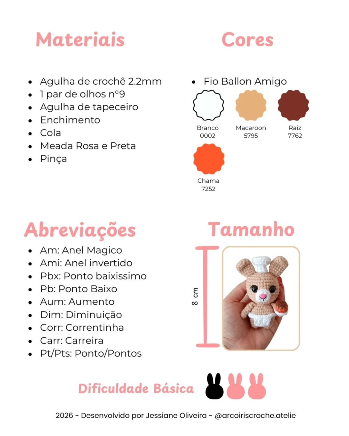 Coelhinho Confeiteiro - Receita Gratuita de Amigurumi Boinha Chefe