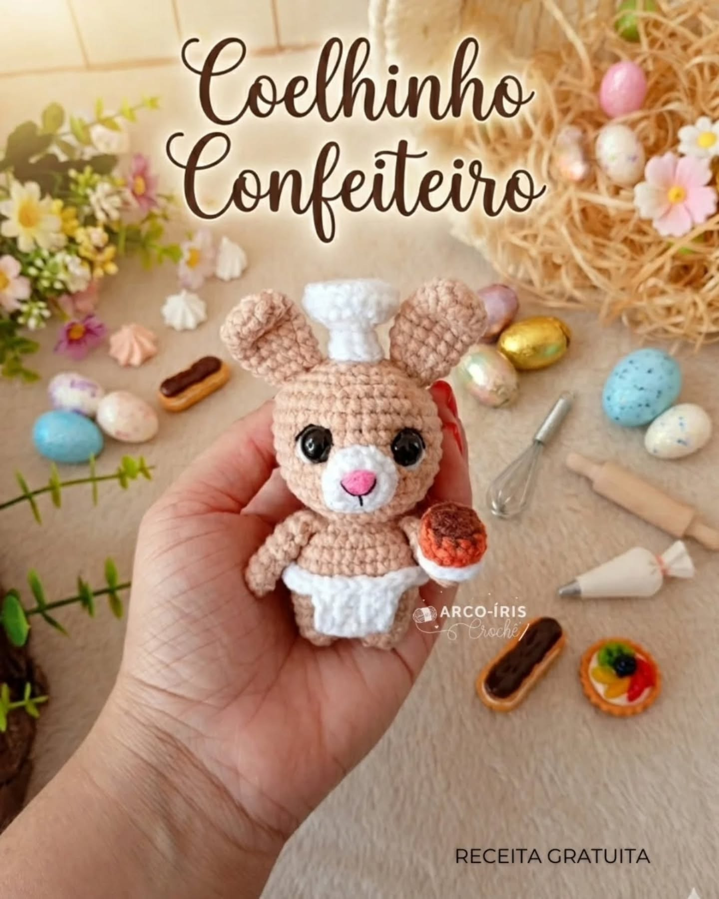 Coelhinho Confeiteiro - Receita Gratuita de Amigurumi Boinha Chefe