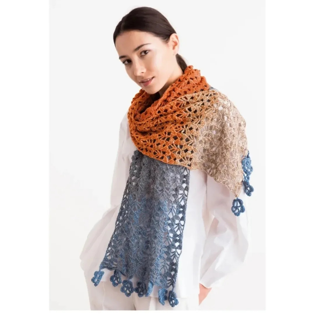 Collection of Crochet Scarf and Shawl Patterns with Flat Charts in Autumn Colors