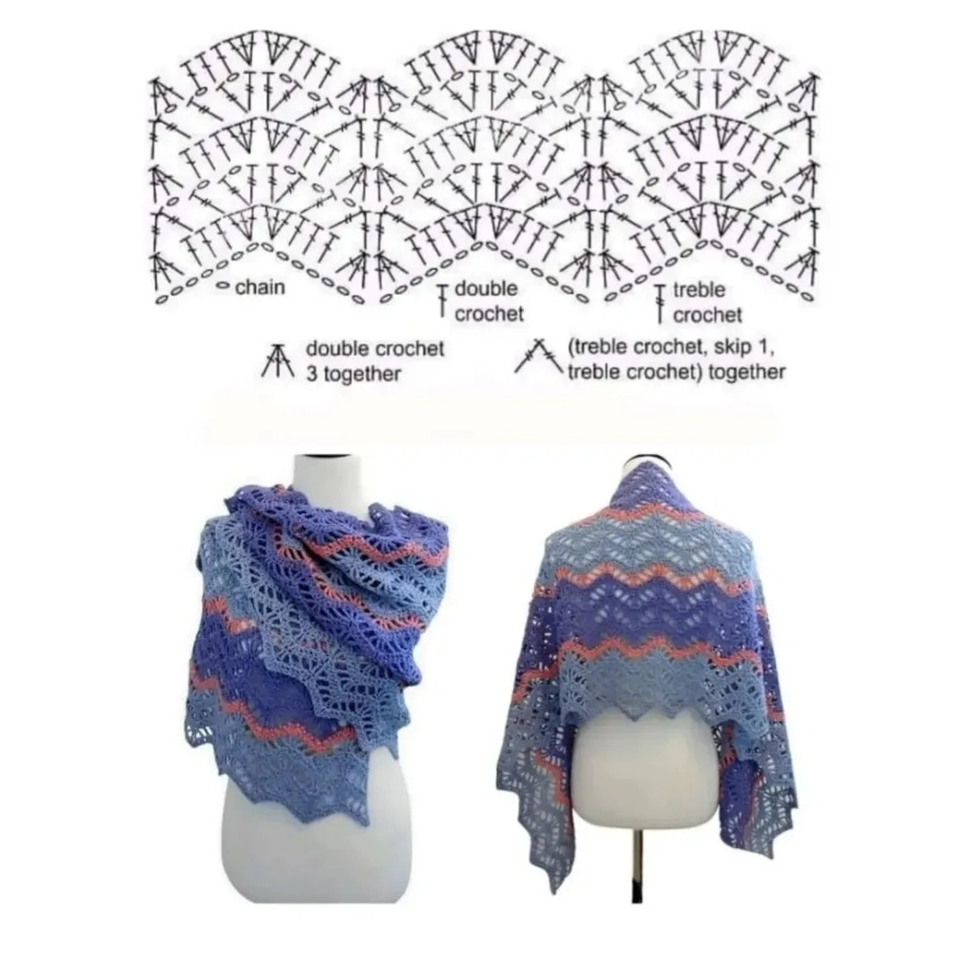 Collection of Crochet Scarf and Shawl Patterns with Flat Charts in Autumn Colors