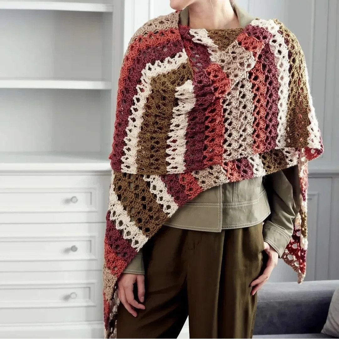 Collection of Crochet Scarf and Shawl Patterns with Flat Charts in Autumn Colors