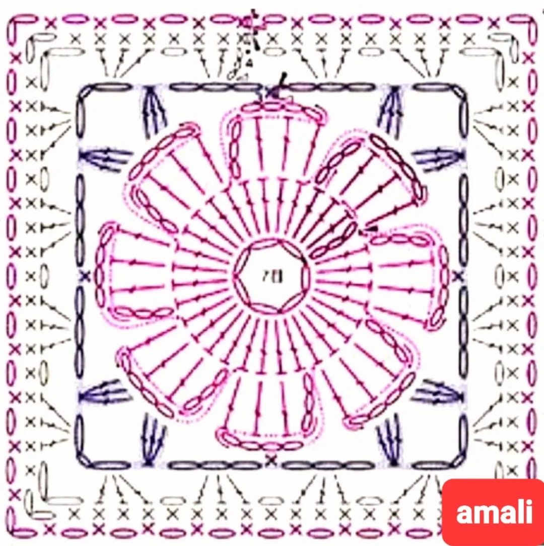 Colorful Crochet Square Motif Charts - Granny Squares Patterns with Amali