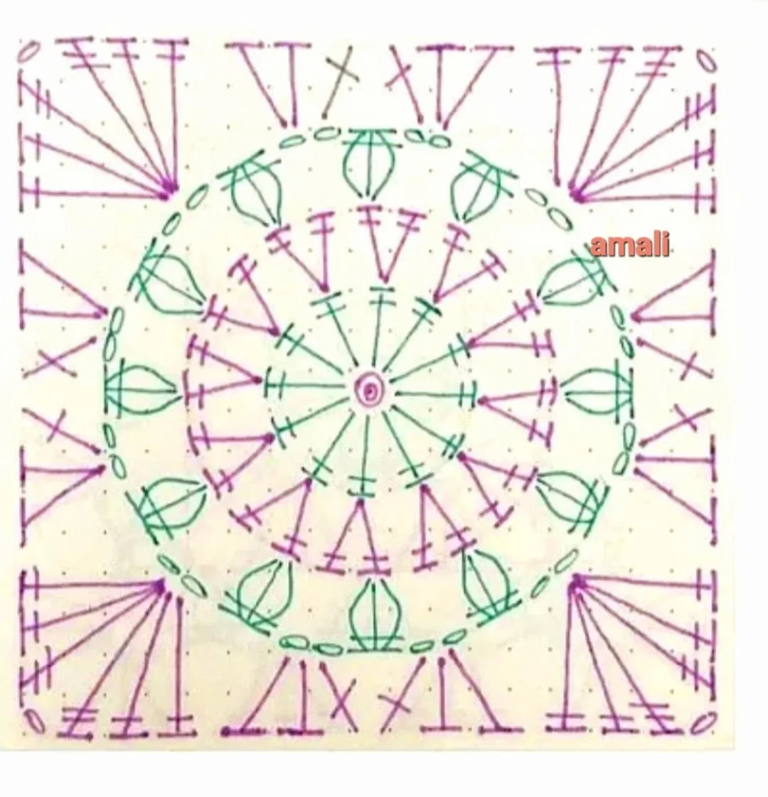 Colorful Crochet Square Motif Charts - Granny Squares Patterns with Amali
