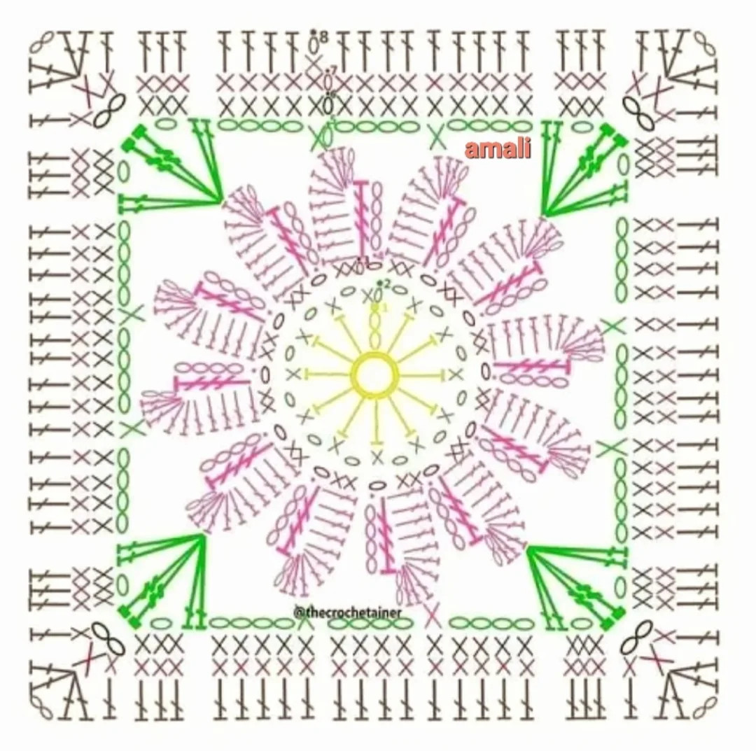 Colorful Crochet Square Motif Charts - Granny Squares Patterns with Amali