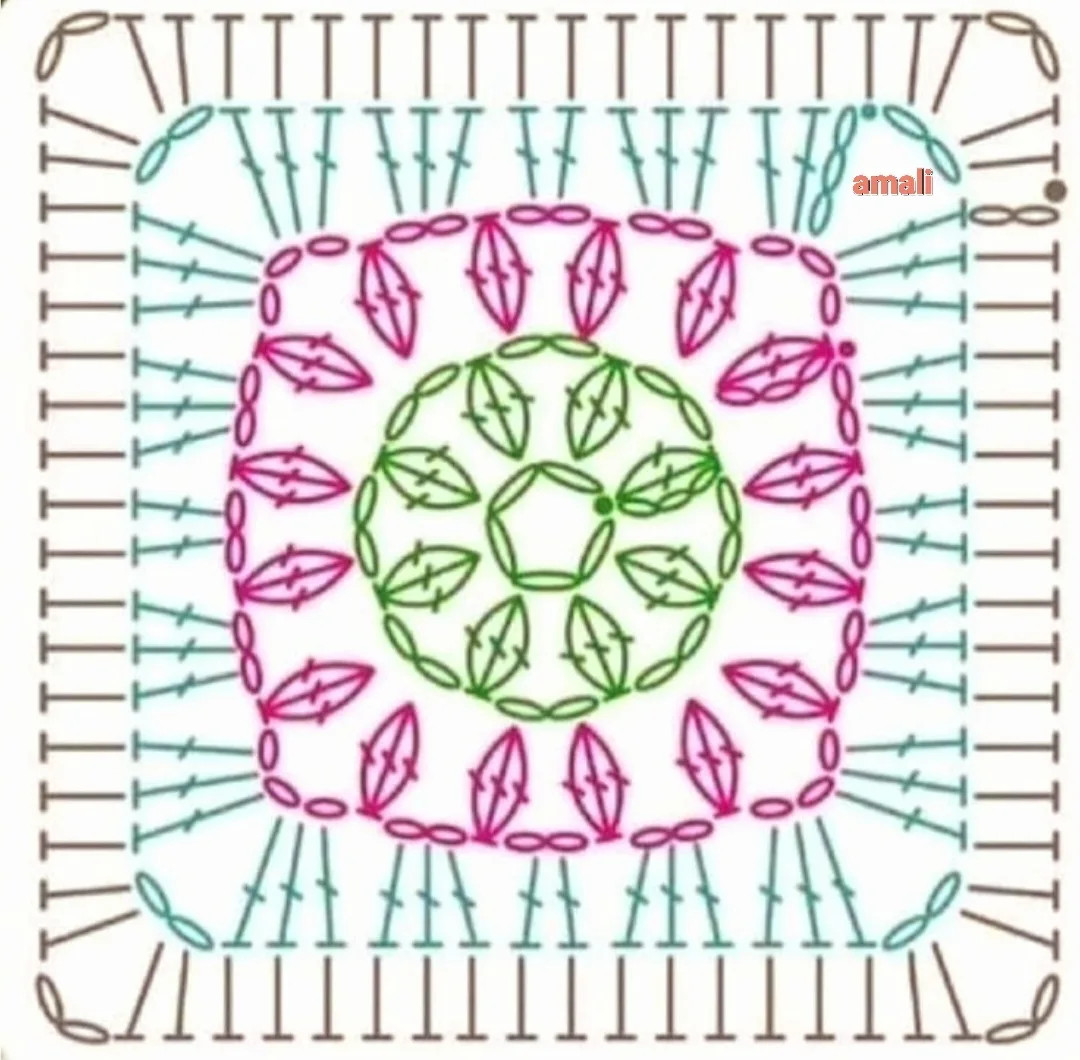 Colorful Crochet Square Motif Charts - Granny Squares Patterns with Amali