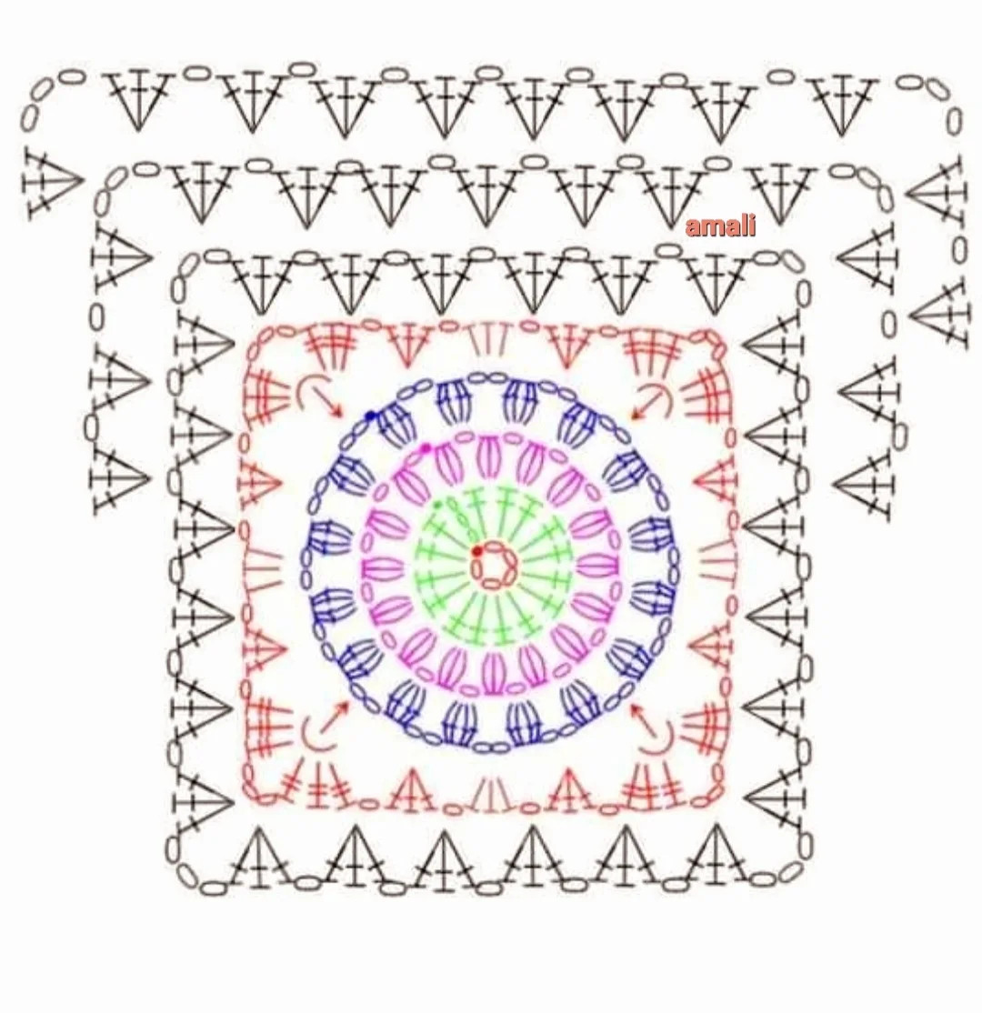 Colorful Crochet Square Motif Charts - Granny Squares Patterns with Amali