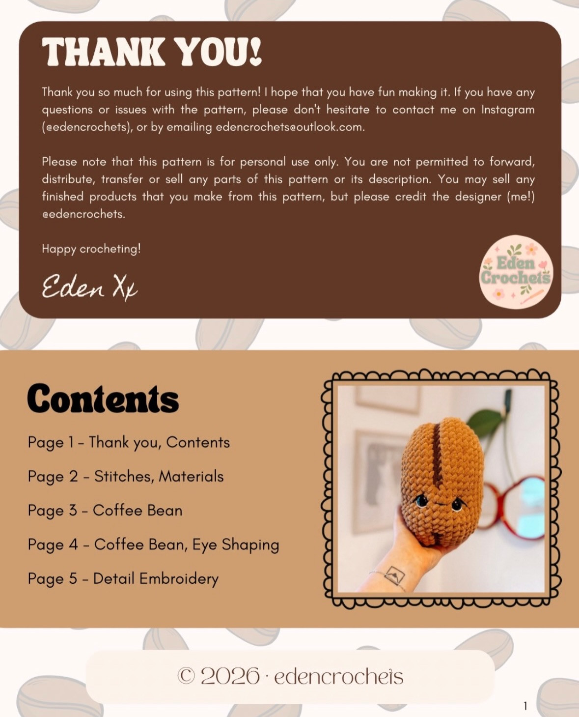 Cora Coffee Bean Free Crochet Pattern by Eden Crochets