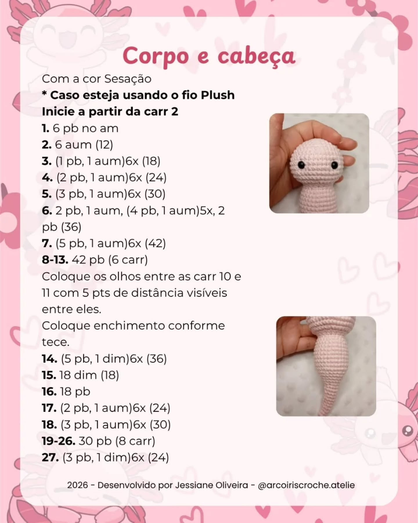 Coral, a axolote - Receita Gratuita de Amigurumi