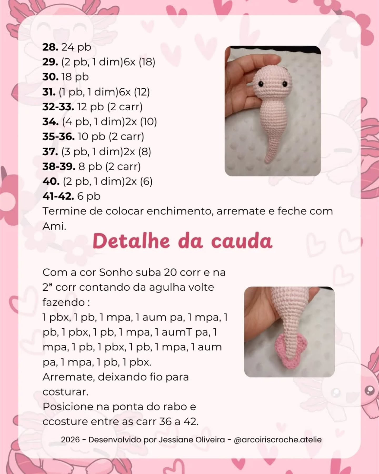 Coral, a axolote - Receita Gratuita de Amigurumi
