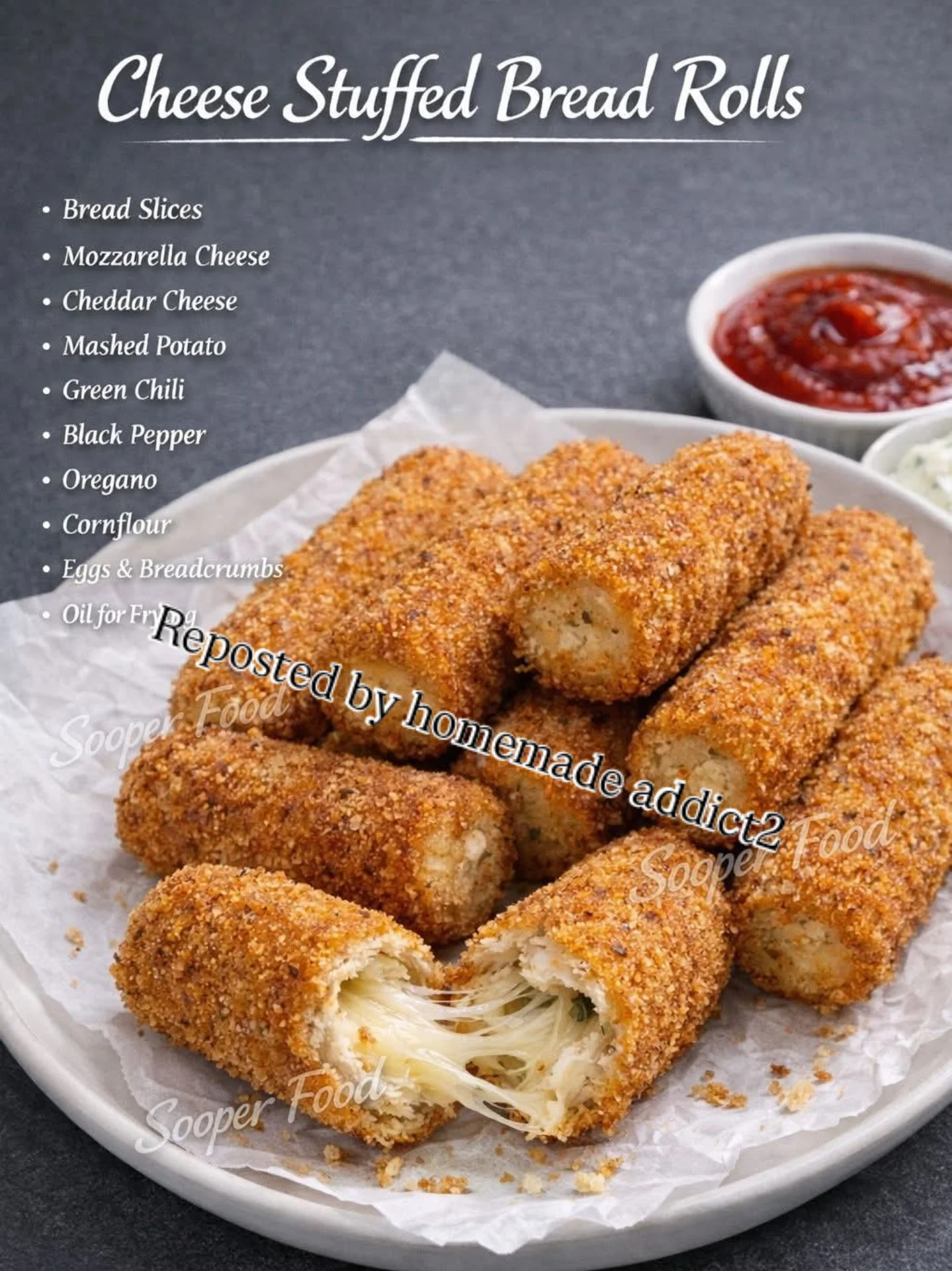 Crispy Cheese Stuffed Bread Rolls with Mozzarella and Cheddar