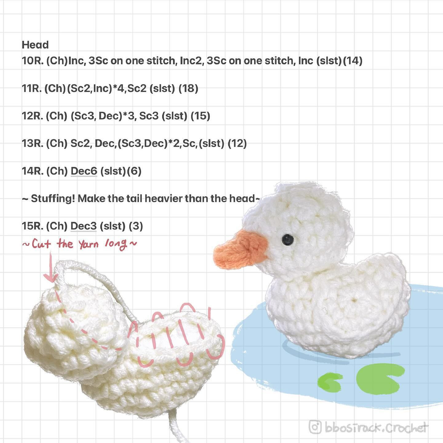 작은 오리 도안 - 귀여운 흰색과 노란색 아기 오리 crochet 패턴
