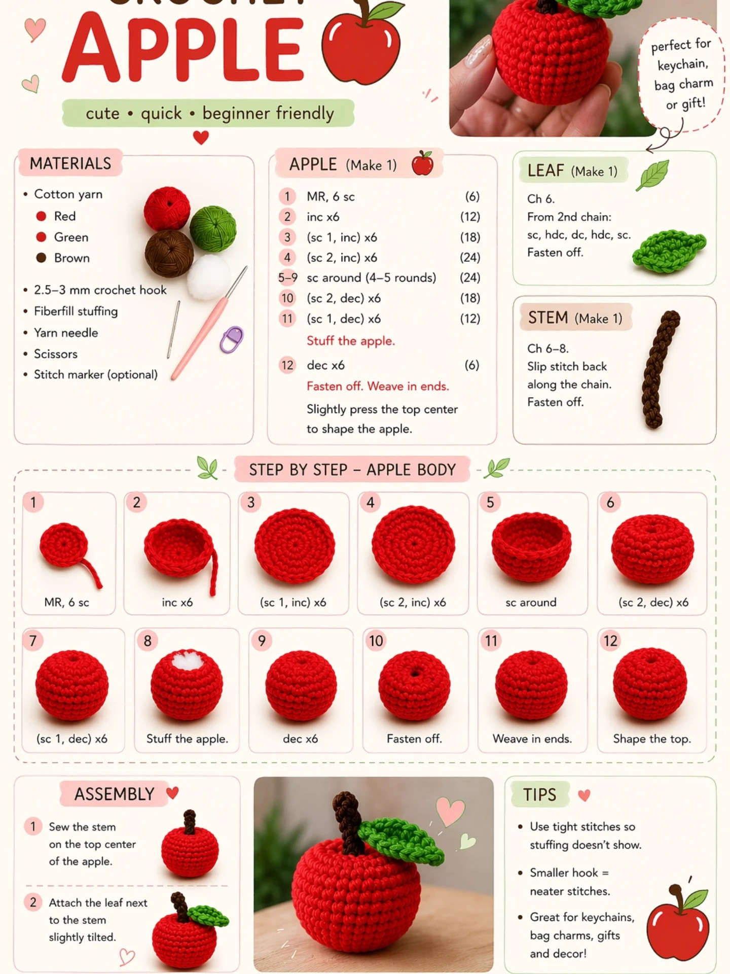 Crochet Apple Pattern: Cute, Quick & Beginner Friendly Amigurumi Tutorial