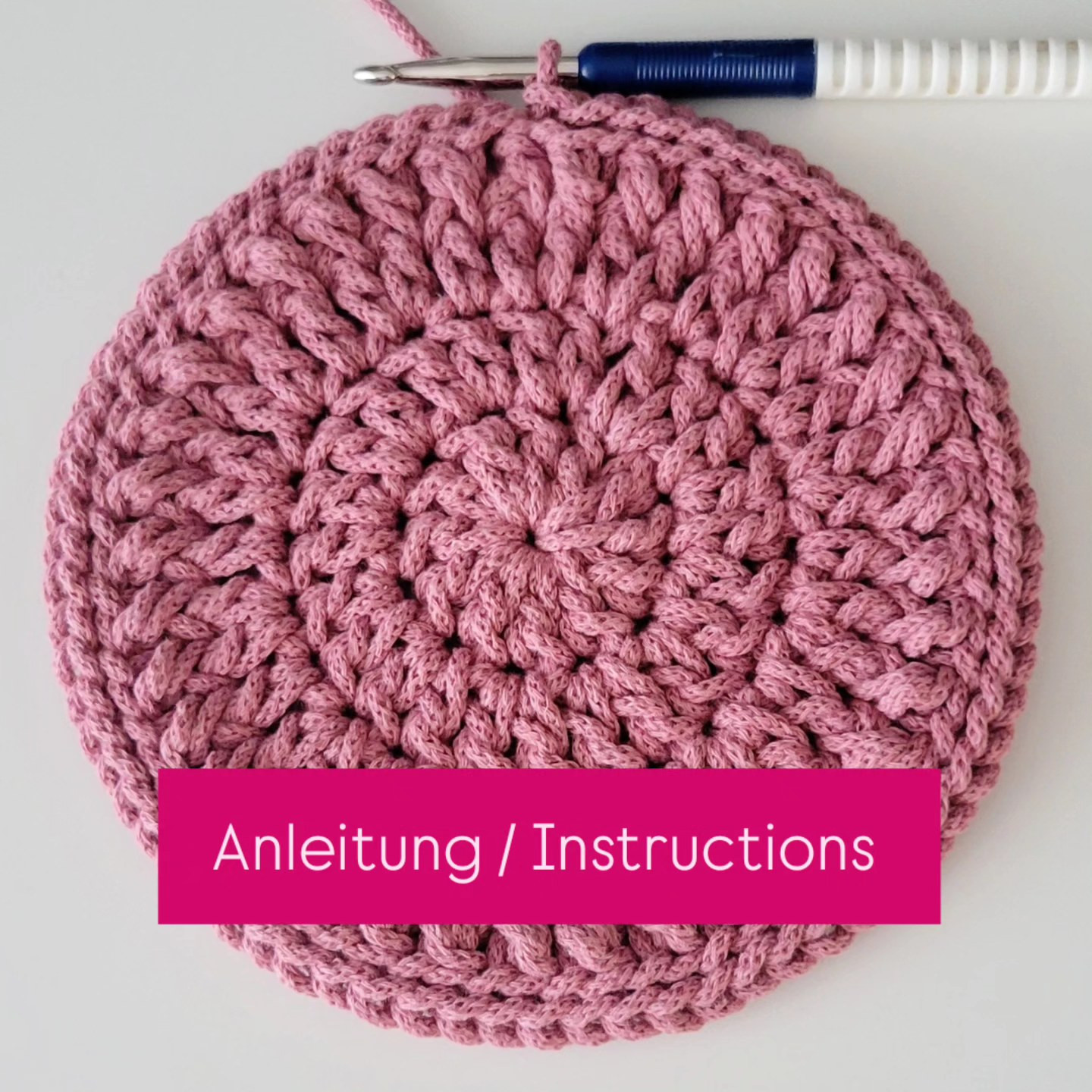 Crochet Coaster Pattern Instructions by Handmade by Heli - Pink Bobbiny Junior Yarn with Magic Ring and Double Crochet Chart