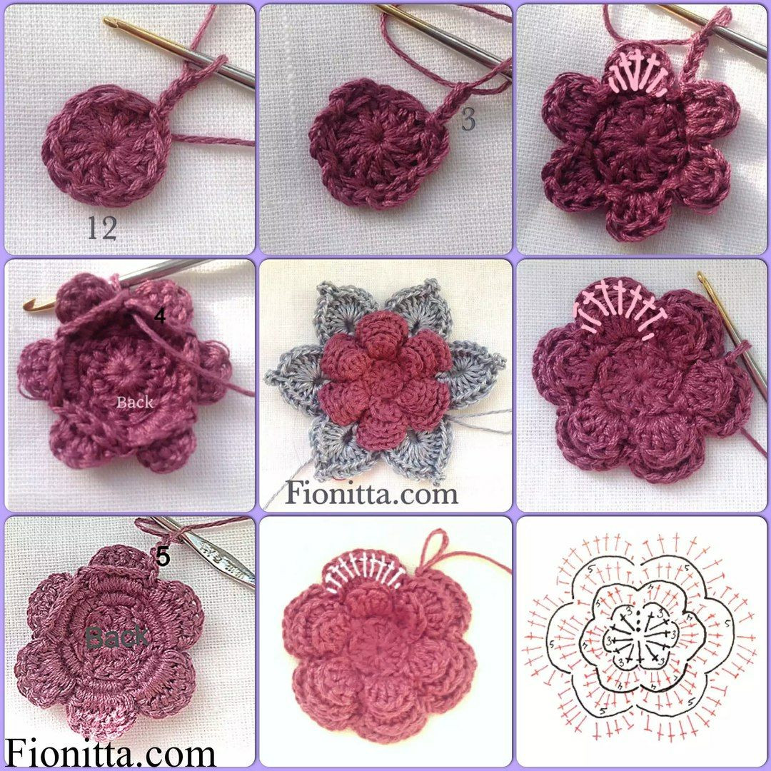 Crochet Flower Tutorial with Detailed Flat Chart Pattern and Step-by-Step Instructions