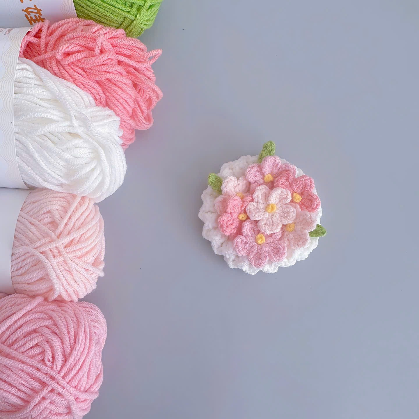 Crochet Forget-Me-Not Flower Hair Clip Pattern: Pink, White & Yellow Yarn Tutorial with Stitch Chart