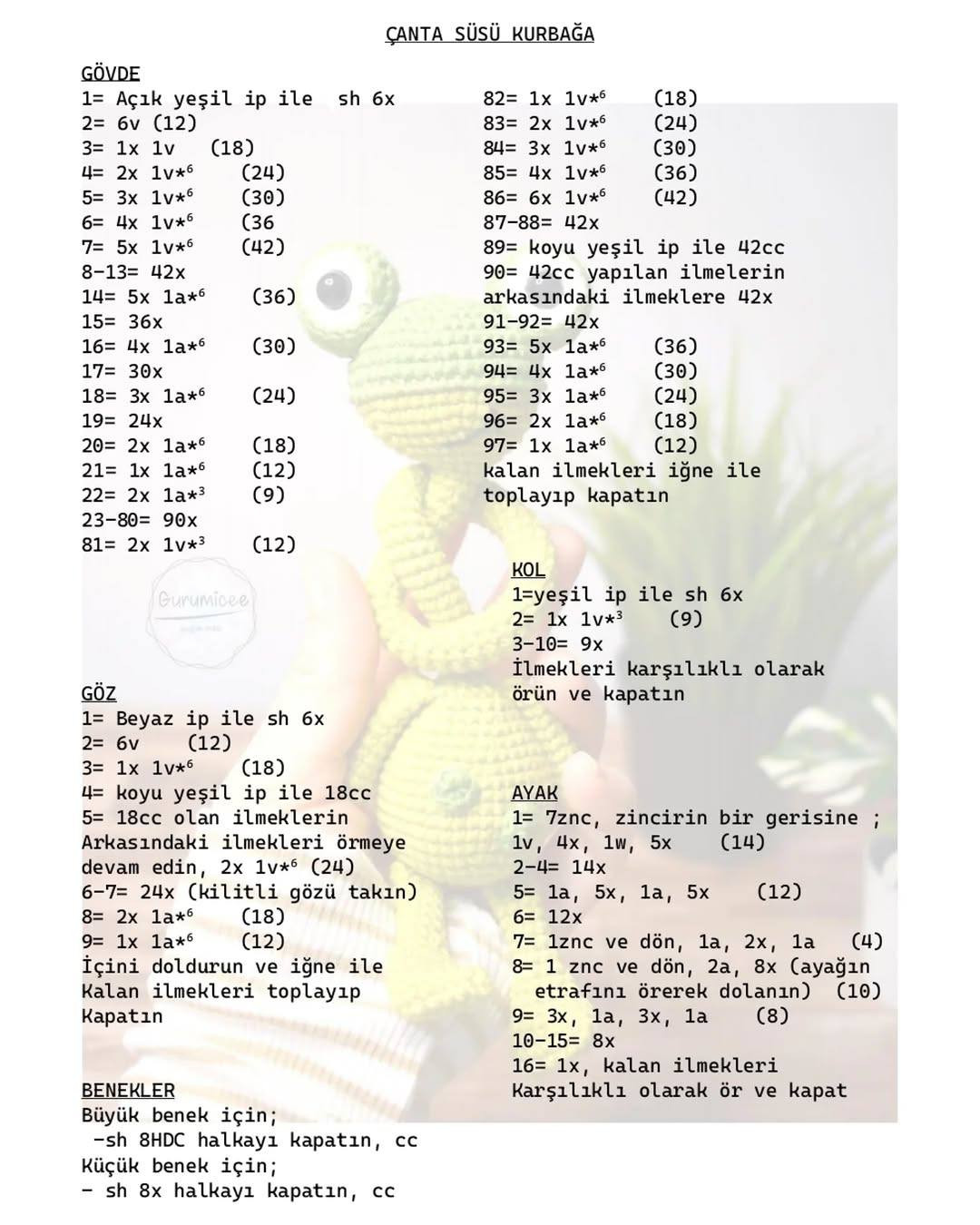 Crochet Frog Bag Charm Pattern Tutorial in Turkish and English