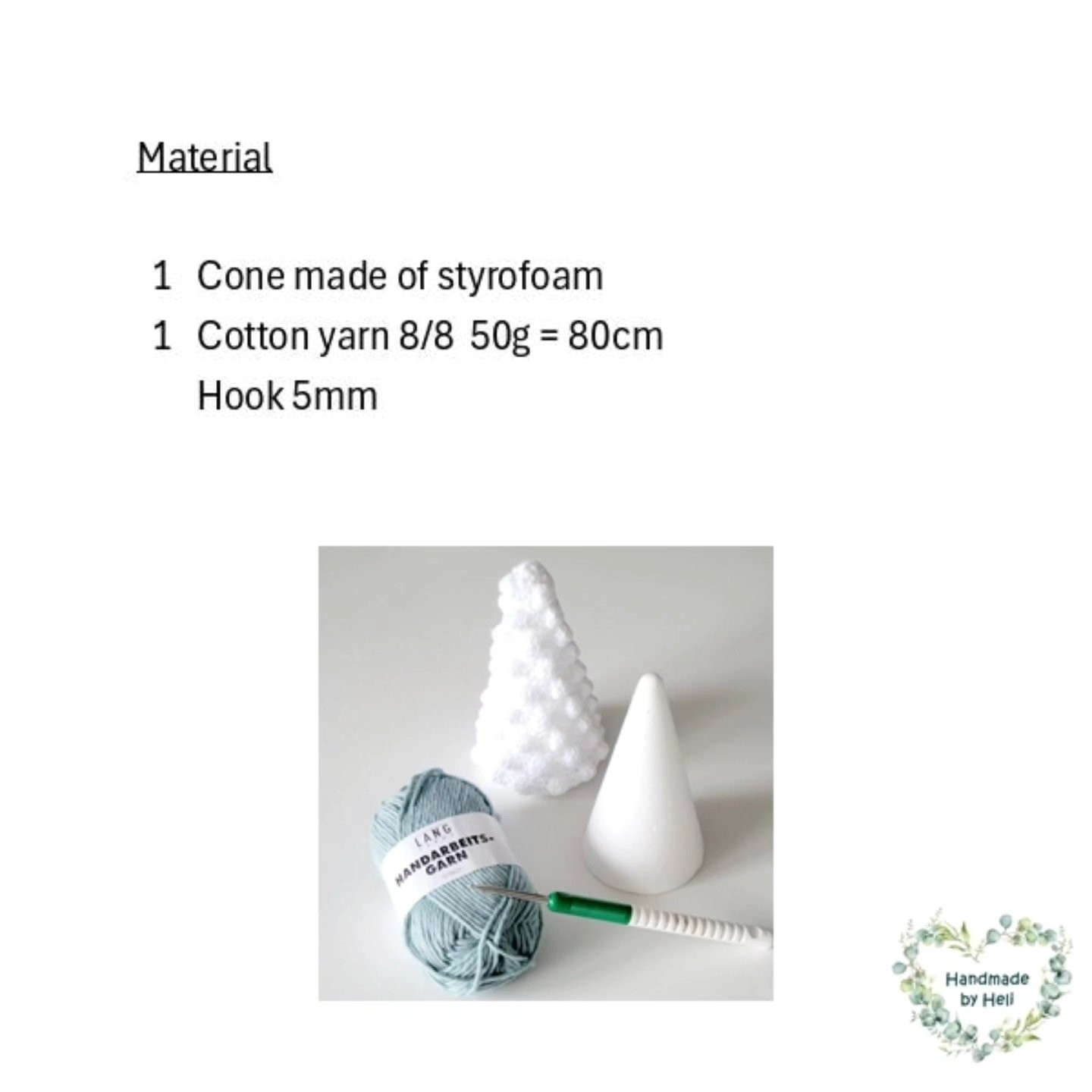 Crochet Pattern for Bobble Tree: Blue and White Styrofoam Cone Decoration with Cotton Yarn Instructions
