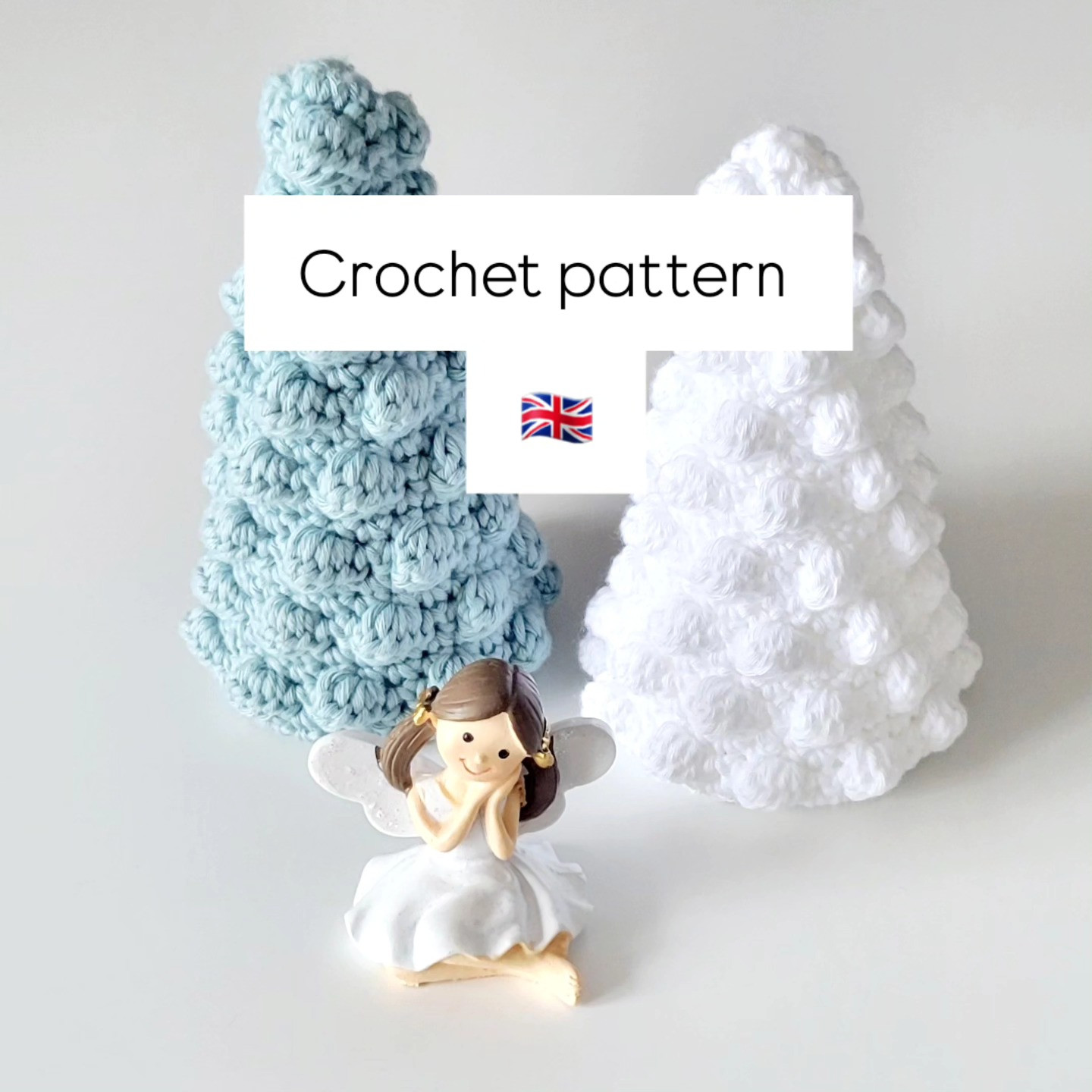 Crochet Pattern for Bobble Tree: Blue and White Styrofoam Cone Decoration with Cotton Yarn Instructions