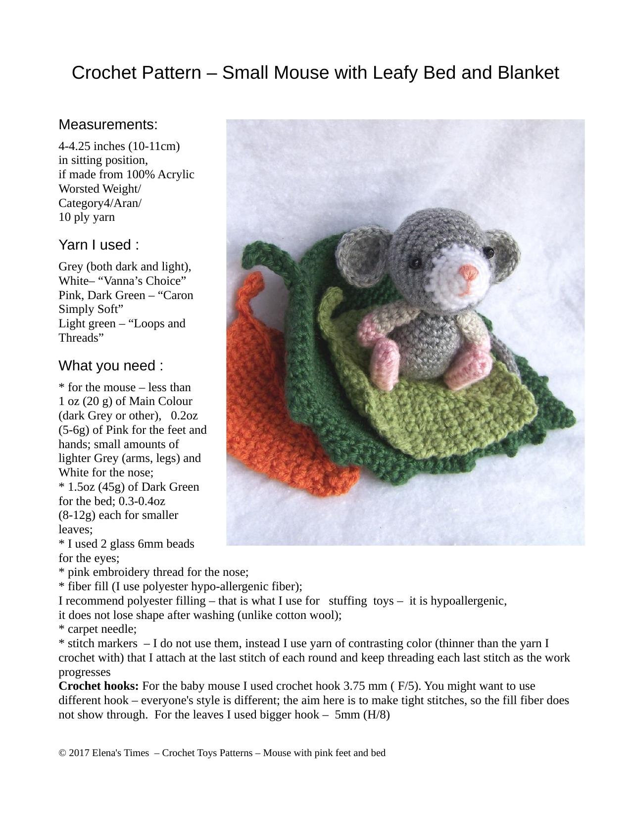 Crochet Pattern – Small Mouse with Leafy Bed and Blanket