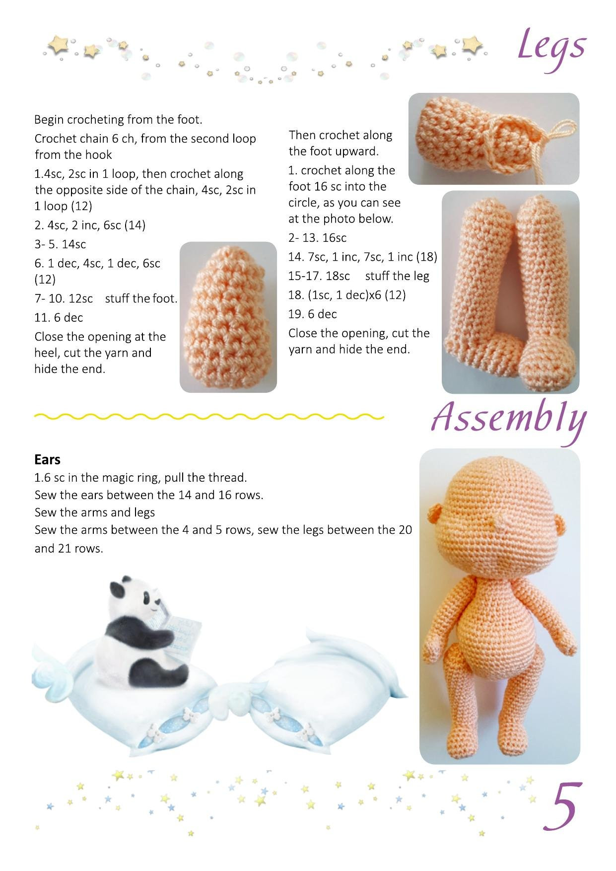 Crochet pattern Sophia the Doll: Sleeping amigurumi girl with pink pillow and blue clothes
