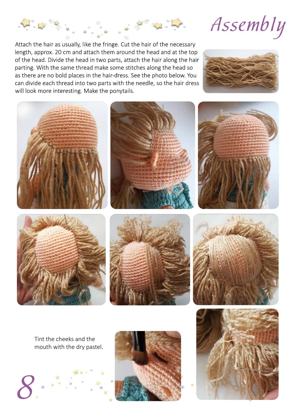 Crochet pattern Sophia the Doll: Sleeping amigurumi girl with pink pillow and blue clothes