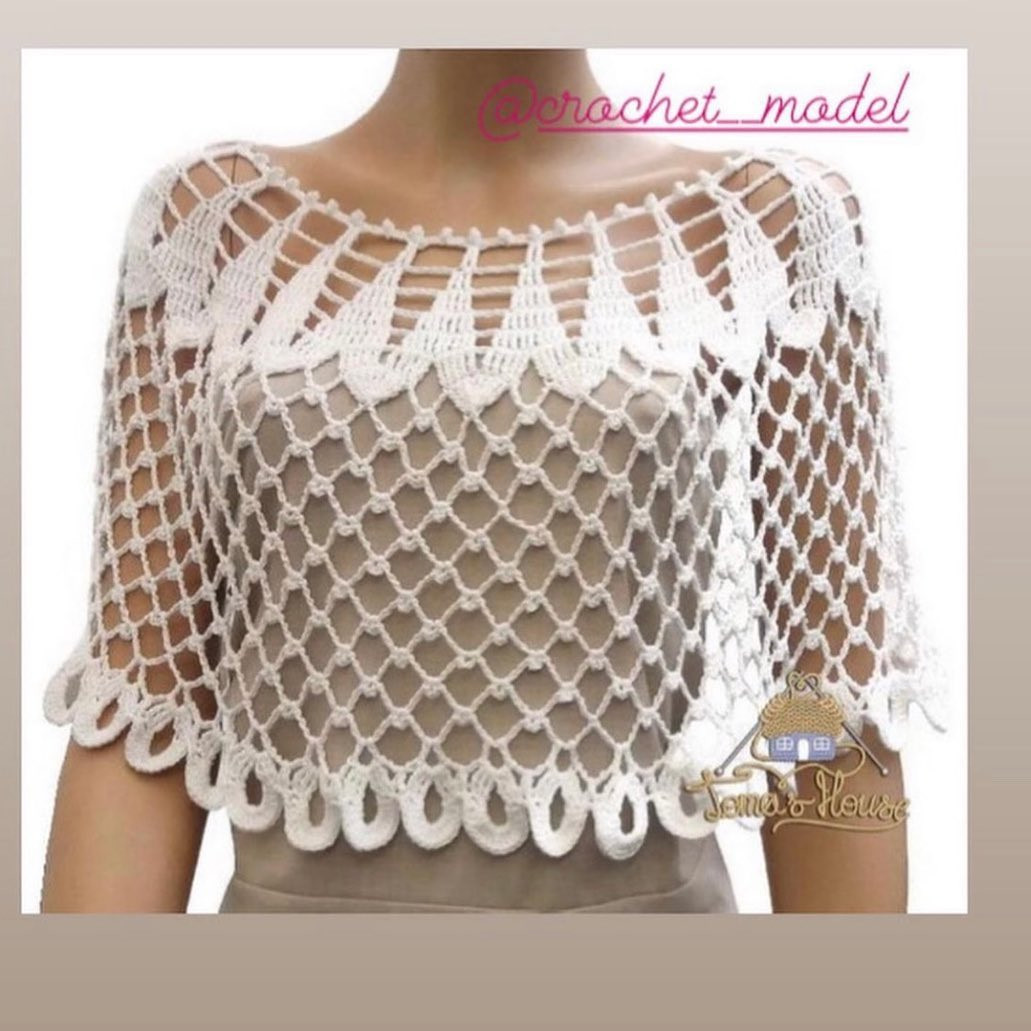 Crochet shawl pattern chart with detailed stitch diagram and finished white lacy model photos
