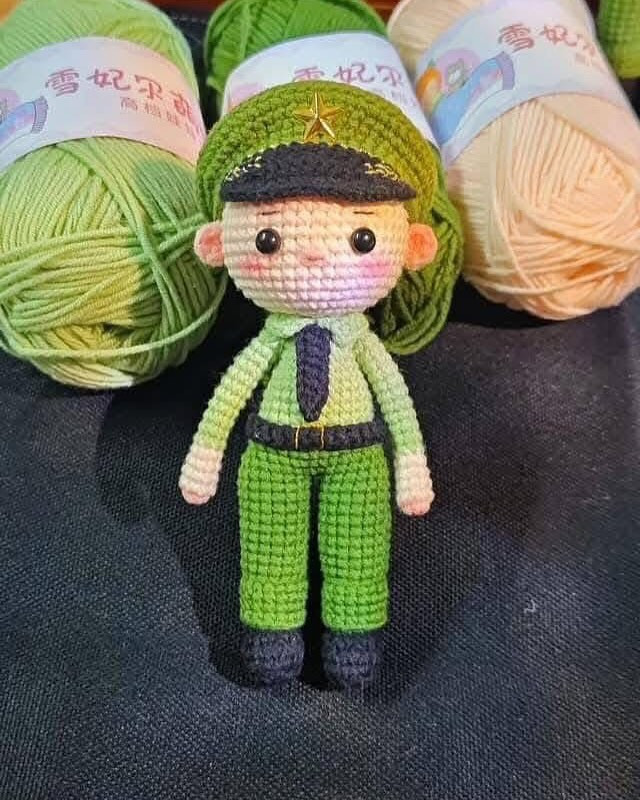 Crochet Soldier Boy Doll Pattern Chart - Green Military Uniform Amigurumi Free Tutorial