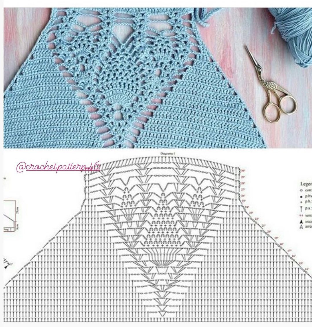 Crochet Top Patterns: Bojo Halter, Red Fringe Bralette, Blue Lace Crop Top, Mint Shell Bustier, and White Triangle Bikini Top Charts