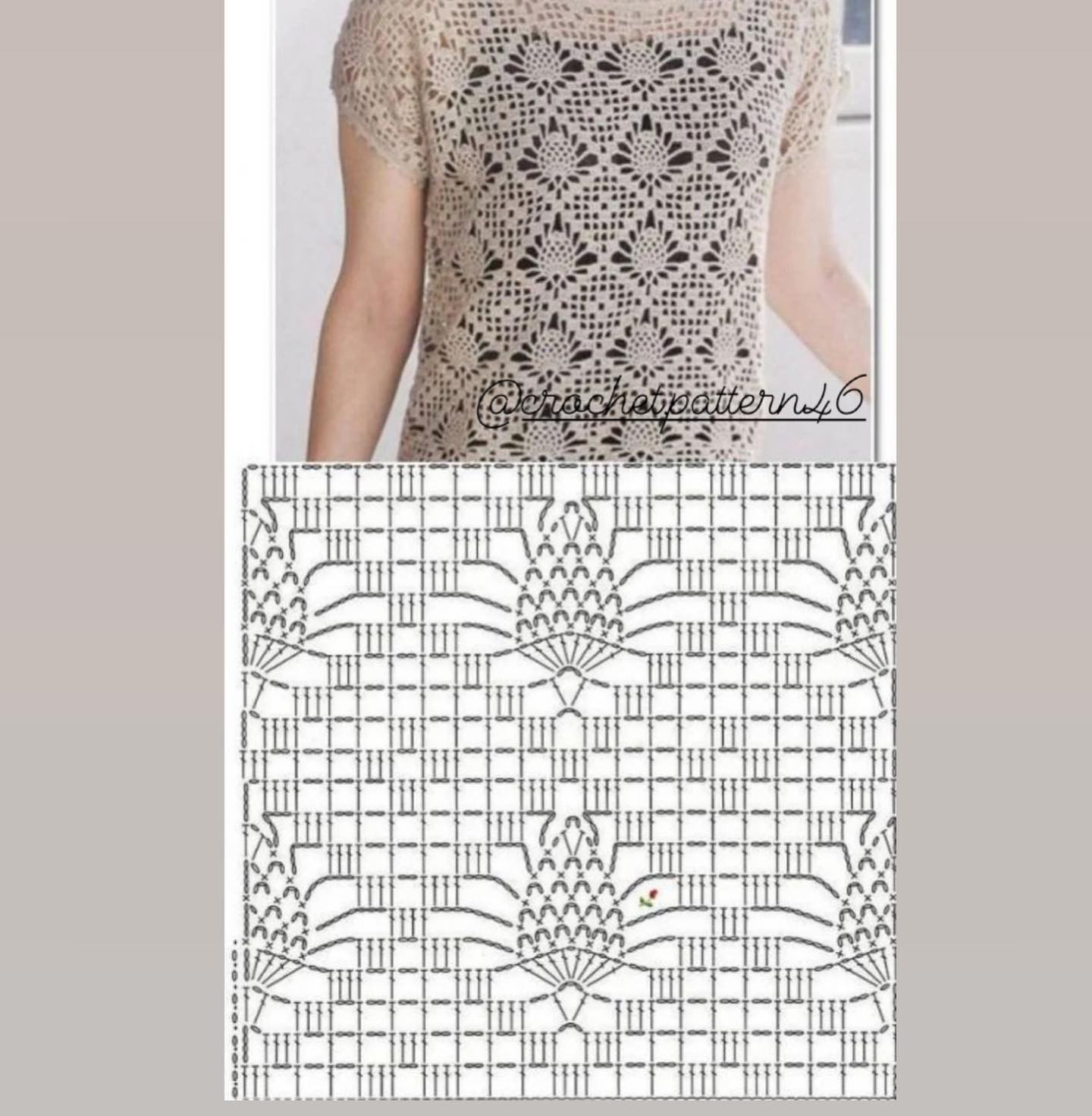 Crochet Tops Collection: Gray Wave, Brown Textured, White Tank & Beige Bodysuit with Charts