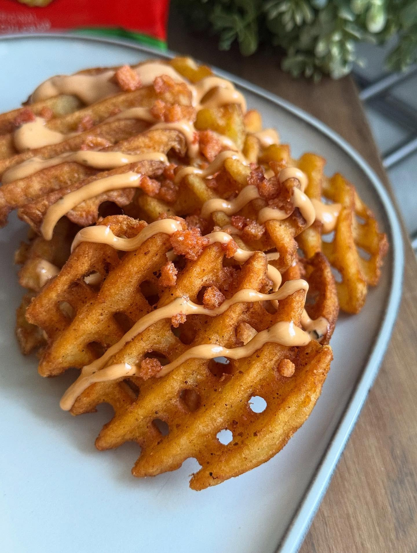 Crunchy Ketchup & Sweet Sriracha Chicken Burgers with Waffle Fries