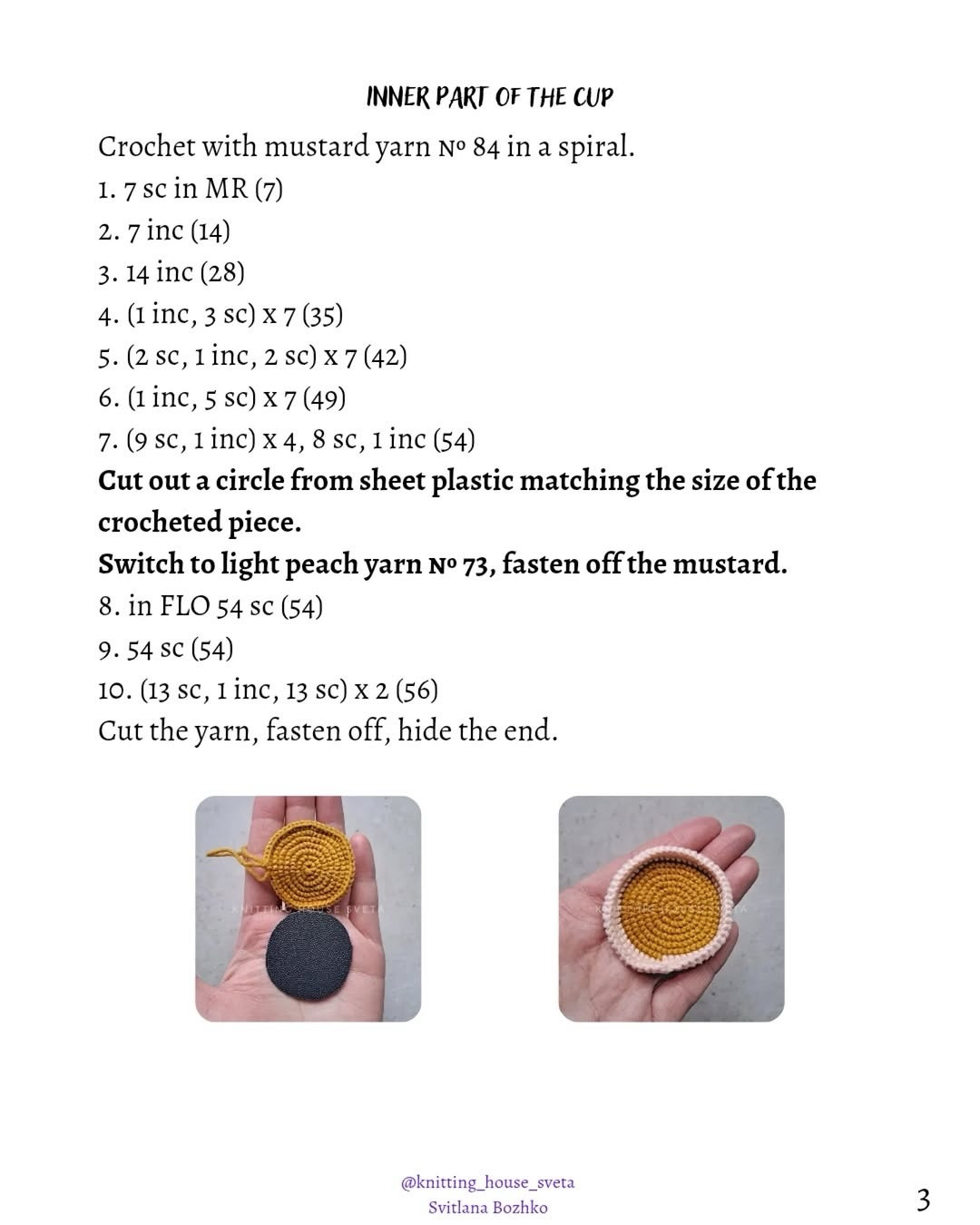 Cup of Tea: Free Crochet Pattern by Svitlana Bozhko - Miniature Peach Teacup with Mustard Yarn Interior