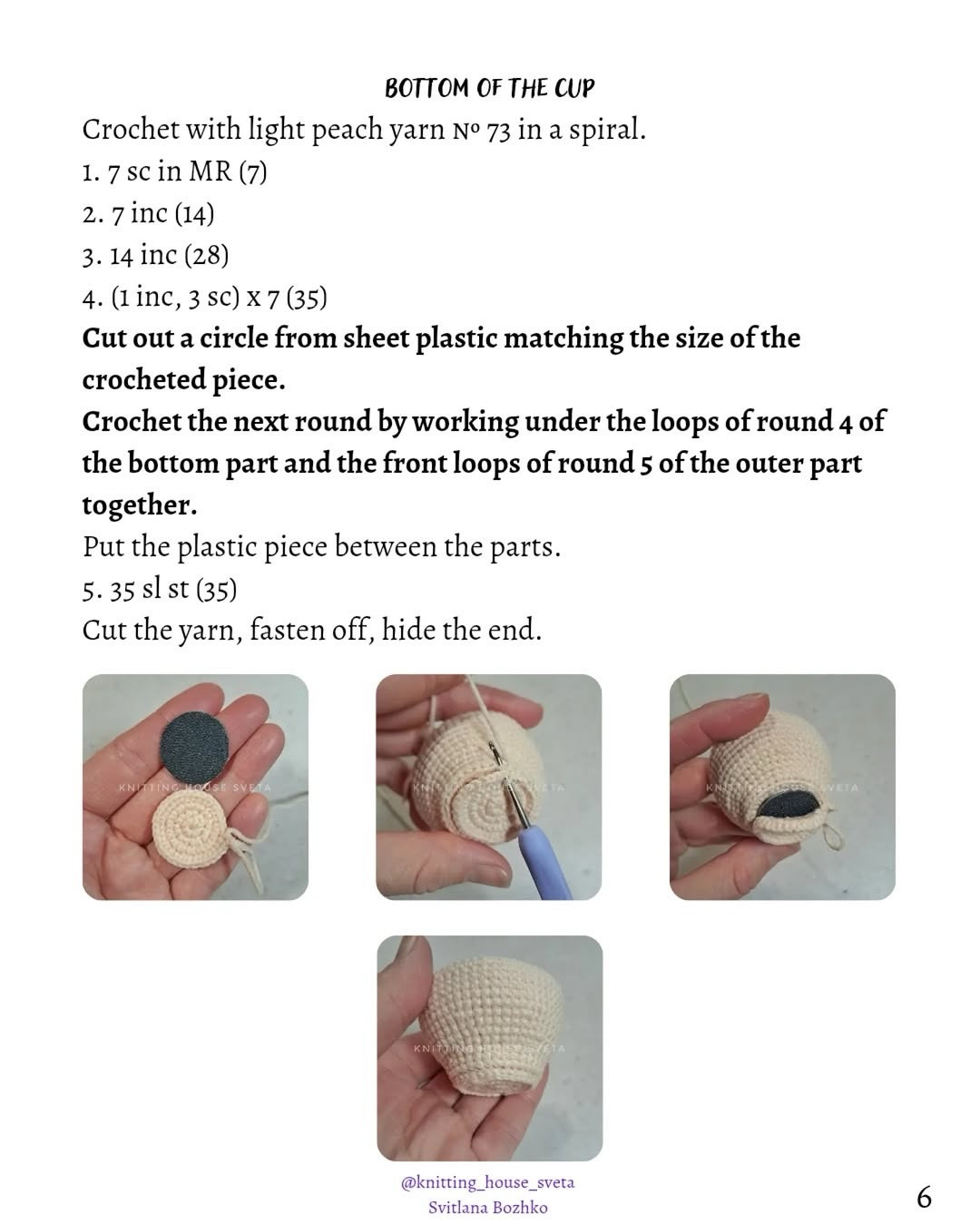 Cup of Tea: Free Crochet Pattern by Svitlana Bozhko - Miniature Peach Teacup with Mustard Yarn Interior